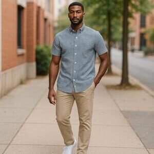 Penguin Munsinger Men's Heritage Slim Fit Short Sleeve Blue Medium